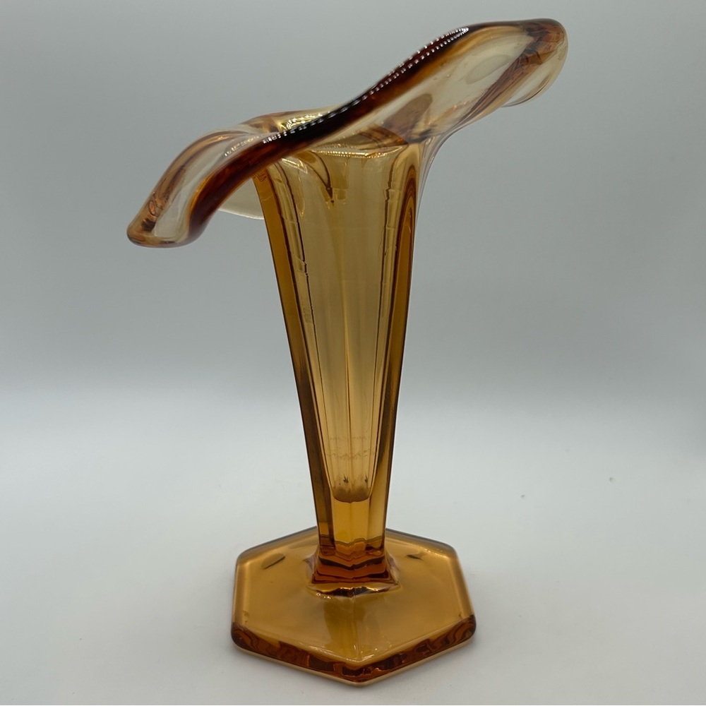 VTG Westmoreland Amber Glass Jack in the Pulpit Bud Vase 6-Sided 'Hexagon' Base - Picture 5 of 9